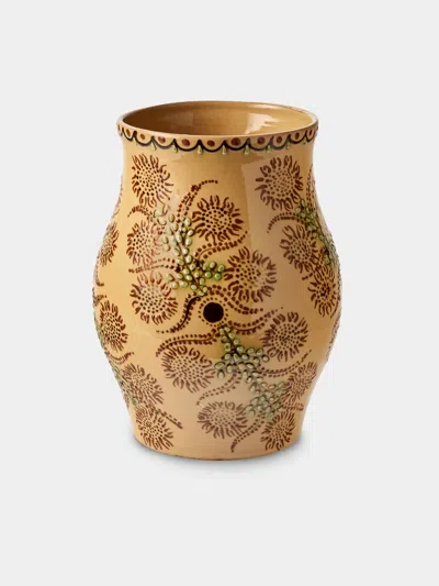 Poterie D’évires Poterie D'évires Flowers Hand-painted Ceramic Vase (8in/20cm) In Brown