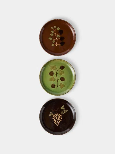 Poterie D’évires Poterie D'évires Fruits Hand-painted Ceramic Dinner Plates - 9.5in/24cm (set Of 3) In Multi