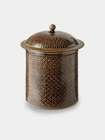 Poterie D’évires Poterie D'évires Geometric Hand-painted Ceramic Lidded Pot In Brown