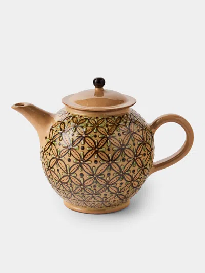 Poterie D’évires Poterie D'évires Geometric Hand-painted Ceramic Small Teapot In Brown