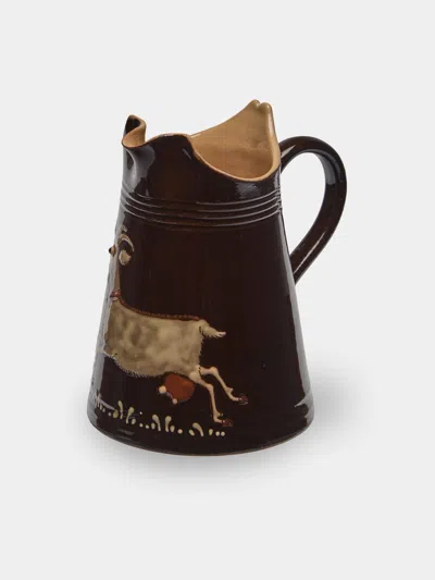 Poterie D’évires Poterie D'évires Goats Hand-painted Ceramic Petite Milk Jug In Brown