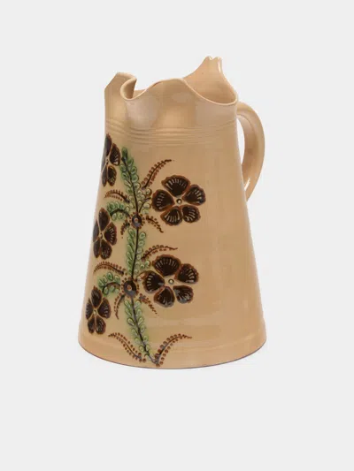Poterie D’évires Poterie D'évires Rabbits Hand-painted Ceramic Large Milk Jug In Brown