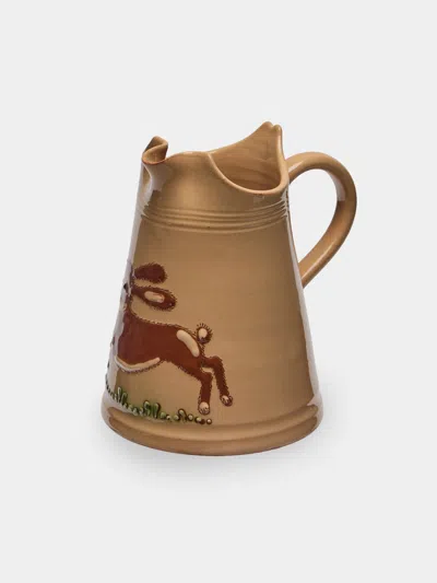 Poterie D’évires Poterie D'évires Rabbits Hand-painted Ceramic Petite Milk Jug In Brown