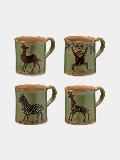 Poterie D’évires Poterie D'évires Safari Hand-painted Ceramic Mugs (set Of 4)