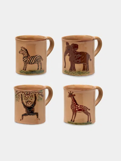 Poterie D’évires Poterie D'évires Safari Hand-painted Ceramic Mugs (set Of 4)