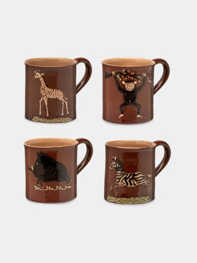 Poterie D’évires Poterie D'évires Safari Hand-painted Ceramic Mugs (set Of 4)