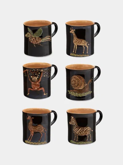 Poterie D’évires Poterie D'évires Safari Hand-painted Ceramic Mugs (set Of 6)
