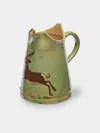 Poterie D’évires Poterie D'évires Stags Hand-painted Ceramic Petite Milk Jug In Green