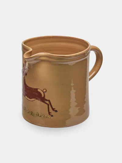 Poterie D’évires Poterie D'évires Stags Hand-painted Ceramic Straight-edge Jug (34oz/1l) In Brown