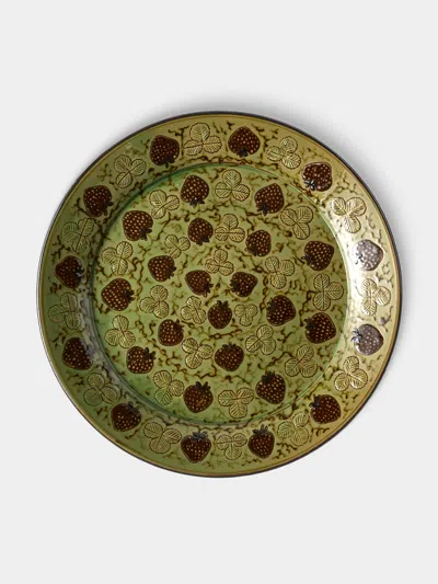 Poterie D’évires Poterie D'évires Strawberries Hand-painted Ceramic Round Platter In Multi