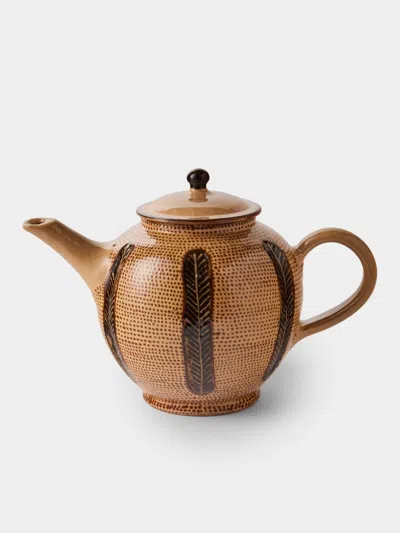 Poterie D’évires Poterie D'évires Stripes And Dots Hand-painted Ceramic Small Teapot In Brown