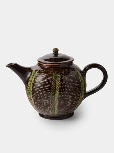 Poterie D’évires Poterie D'évires Stripes And Dots Hand-painted Ceramic Small Teapot In Brown