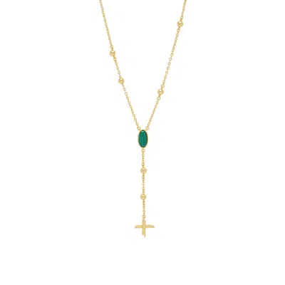 Potoska Women's Green Stone Lariat Cross Necklace In Gold