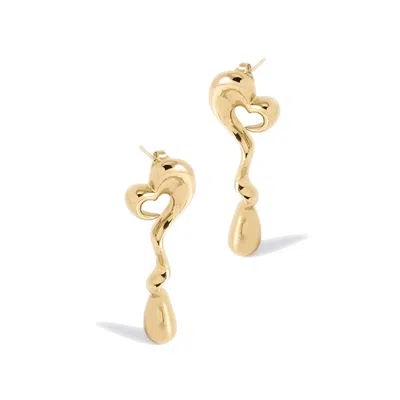 Potoska Women's Heart Maxi Face On Stud Earrings In Gold