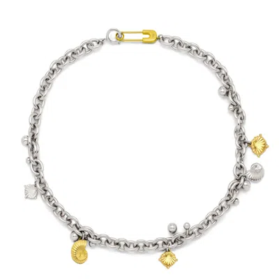 Potoska Women's Silver Coral Curb Necklace In Two Tone