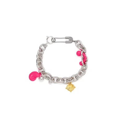 Potoska Women's Silver / Pink / Gold Stella Curb Chain Bracelet In Silver And Pink