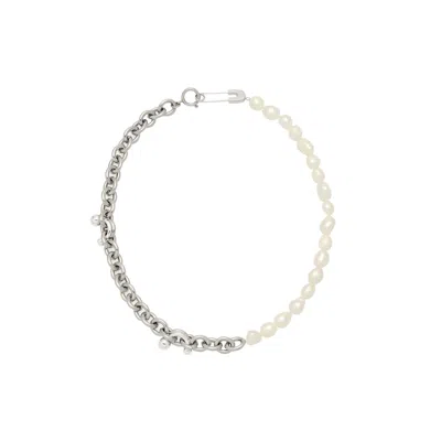Potoska Women's Silver / White Link White Pearl Necklace In Silver And White Pearls In Metallic