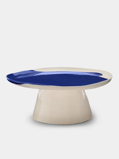Pottery & Poetry Hand-glazed Porcelain Cake Stand  Abask Luxury Gift In Blue