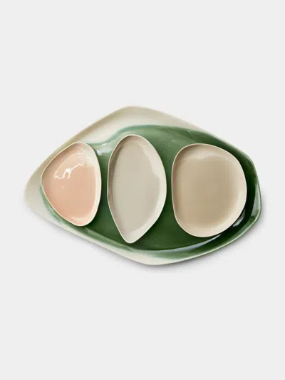 Pottery & Poetry Hand-glazed Porcelain Long Serving Tray  Abask Luxury Gift In Green