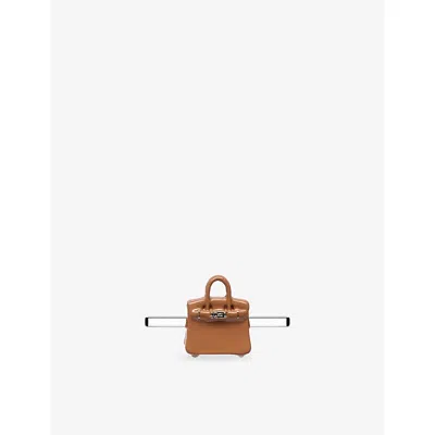 Poubel Mens Bag Enamel And Rhodium-plated Sterling Silver Whoop Charm Brown