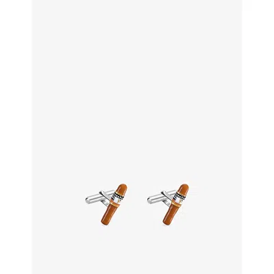Poubel Mens Cigar Enamelled Sterling Silver Cufflinks