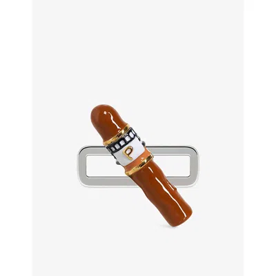 Poubel Mens Cigar Sterling-silver And Enamel Charm