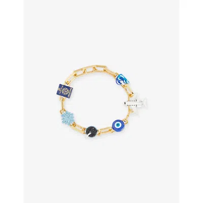 Poubel Mens Gold Blue Globetrotter Set Gold Vermeil Bracelet In Multi