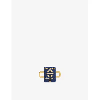 Poubel Mens Gold Blue Passport 14ct Gold-plated Sterling-silver Enamelled Charm