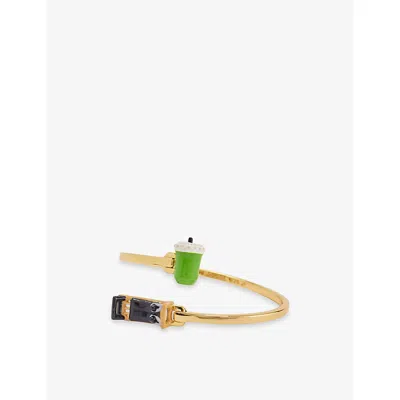 Poubel Mens Gold Green Black Iced Matcha + Reformer 14ct Gold-plated Sterling Silver Enamelled Bangle In Multi