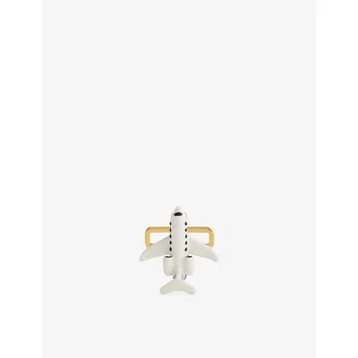 Poubel Mens Gold White Aeroplane Jet Sterling-silver Enamelled Charm
