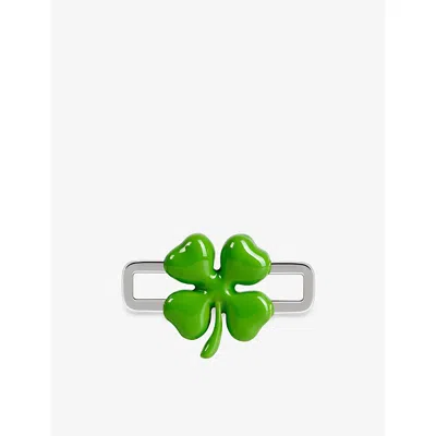 Poubel Mens Clover Sterling-silver And Enamel Charm