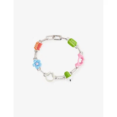 Poubel Mens Grn Ble Org Pnk Gry Colton Rhodium-plated Sterling-silver Enamelled Charm Set In Multi