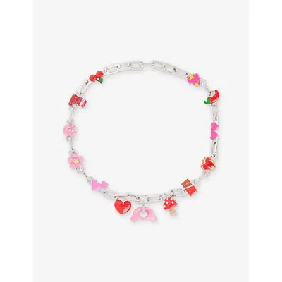 Poubel Mens Silver Red Pink Roses Et Rouges Rhodium-plated Sterling-silver Bracelet Set In Metallic