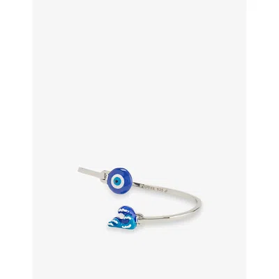 Poubel Mens Silver Blue Evil Eye La Mer Sterling-silver Enamelled Bangle