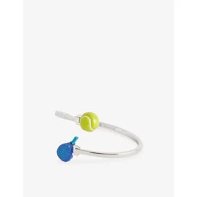 Poubel Mens Silver Blue Green Padel & Tennis Ball Bangle In Multi