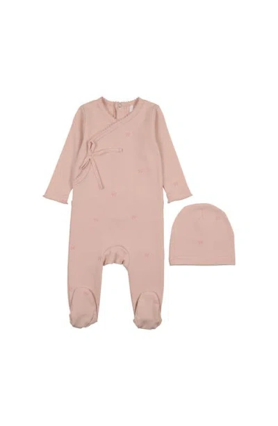 Pouf Bow Print Footie For Baby Girl In Pink