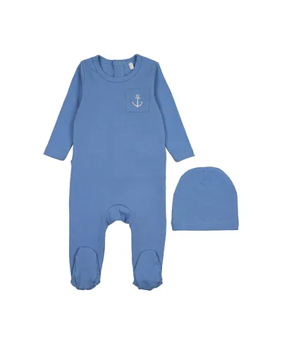 Pouf Boys' Stitched Graphic Footie & Hat Set - Baby In Blue