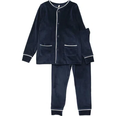 Pouf Babies'  Boys Velour Pj In Blue