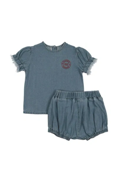 Pouf Babies'  Denim Girl Set For Toddler In Blue