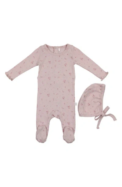 Pouf Babies'  Floral Print Footie & Hat Set In Pink