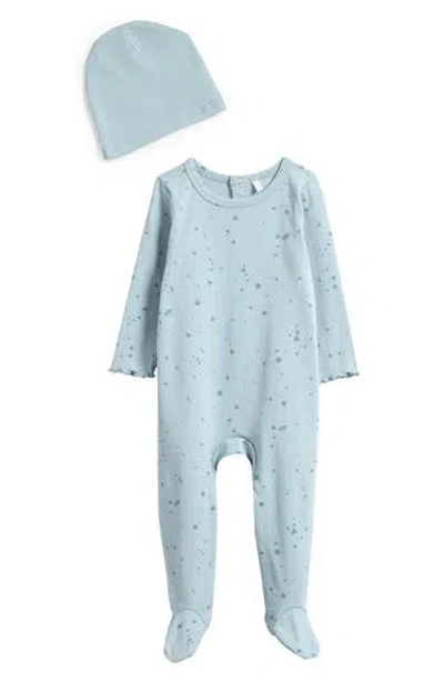 Pouf Babies'  Geometric Print Footie & Hat In Blue