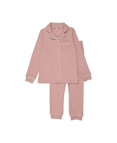 Pouf Girls' Ribbed Grandpa Pj Set- Little Kid, Big Kid In Pink