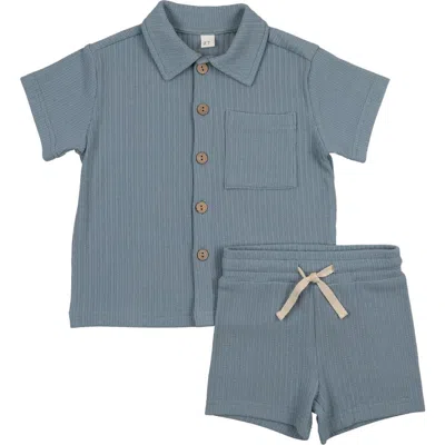 Pouf Babies'  Grandpa Ribbed Short Set For Infant In Blue