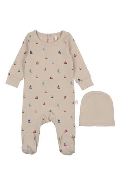 Pouf Babies'  Sailboat Print Footie & Hat In Neutral