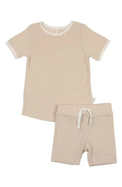 Pouf Babies'  Stretch Cotton Terry T-shirt & Shorts Set In Neutral