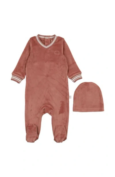 Pouf Babies'  Velour Varsity Footie In Dusty Rose