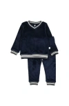 Pouf Kids'  Velour Varsity Pj In Midnight Blue
