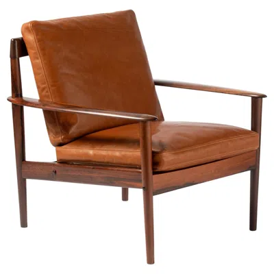 Pre-owned Poul Jeppesen Grete Jalk Vintage 1950s Rosewood Lounge Chair With Leather Cushions In Brown