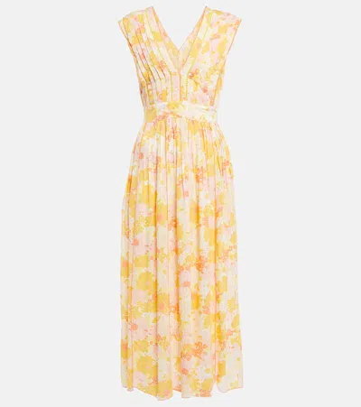Poupette St Barth Midikleid Agnes In Yellow Flowe Mix Fxy