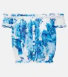 Poupette St Barth Alba Floral Off-shoulder Cotton Top In Blue